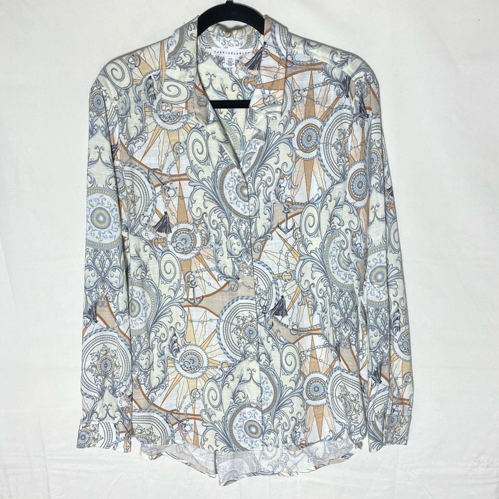 Jane + Delancey Geometric Circles Print Long Sleeve Button Up Shirt M